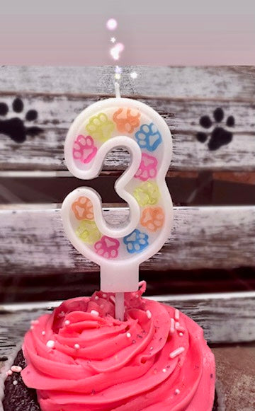 Dog birthday confetti candle number 3 - Pet Themed Candles