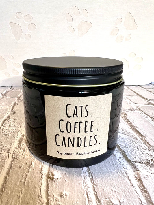 Cat themed coconut soy candle - hand poured