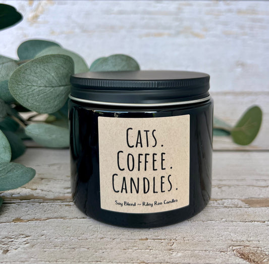 Cat themed coconut soy candle - hand poured