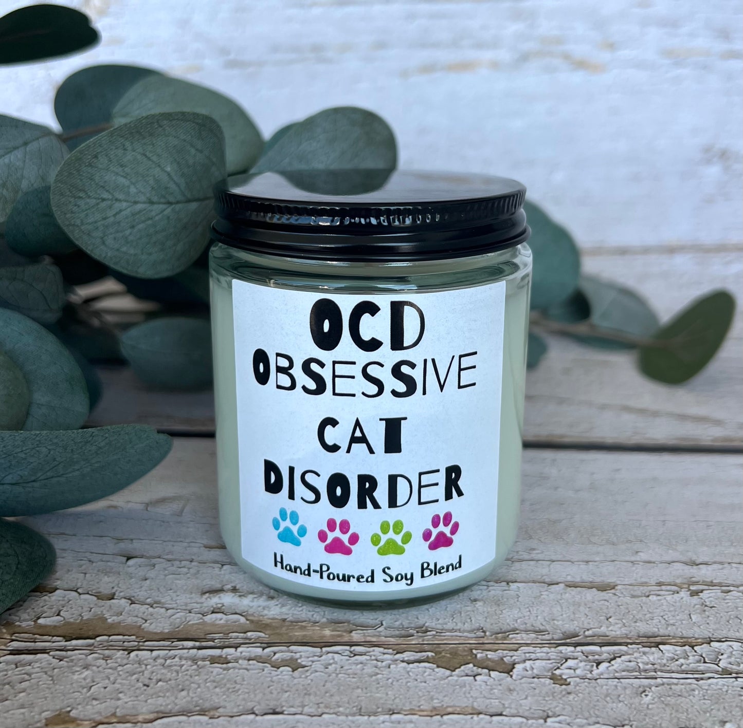 Cat themed coconut soy candle - hand poured